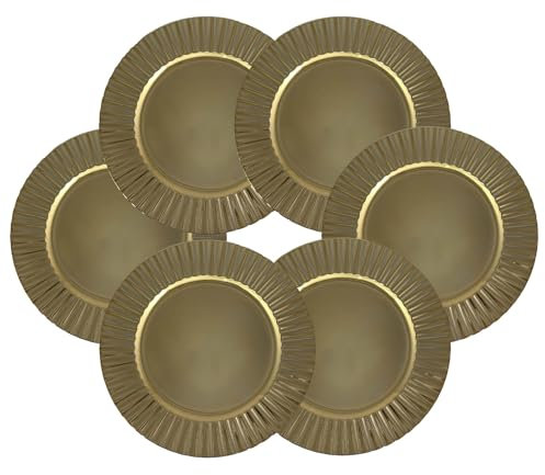ARCA, Set di 6 Sottopiatti Rotondi in Polipropilene Rigati, per 6 Persone, Ideali per la Tavola di Natale, Resistenti e Duraturi, Idea Regalo Natale, Colore Oro, 33 cm