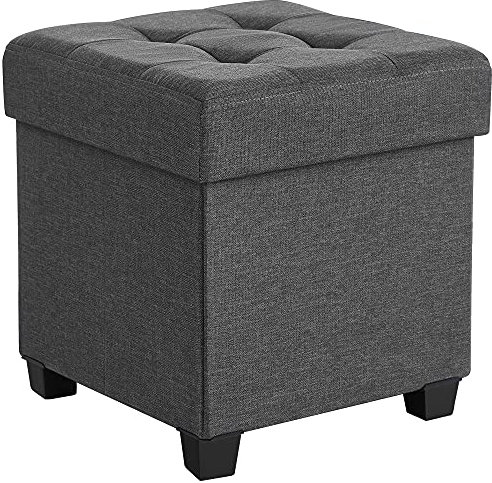 SONGMICS Storage Ottoman, Foldable Small Ottoman Foot Rest, 38 x 38 cm Foot Stool, Ottoman with Storage, Load up to 300 kg, for Living Room, Bedroom, Dorm, Dark Grey LSF014G51