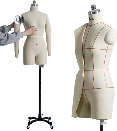 SAFWEL Schneidermode Weiblich Schaufensterpuppe zum Nähen, Schneidern, Heimdekoration, Schneiderpuppe auf Rädern, Höhenverstellbar ( Size : XXL-88 )