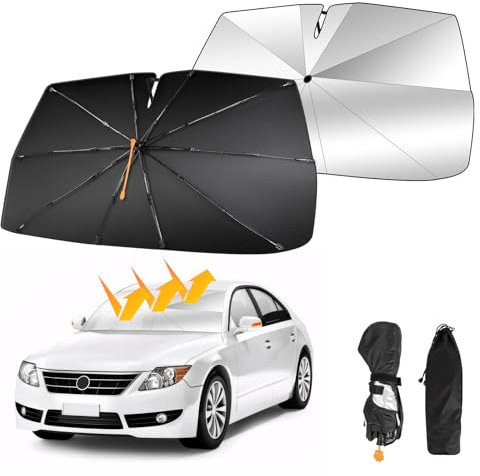 Oziral Parasol para Parabrisas de Coche Rotación de 360°Paraguas de Parabrisas de Coche Plegable Cola con Resorte Plegable Adecuado para Parasol de Parabrisas de Coche Protección UV 140 * 74cm