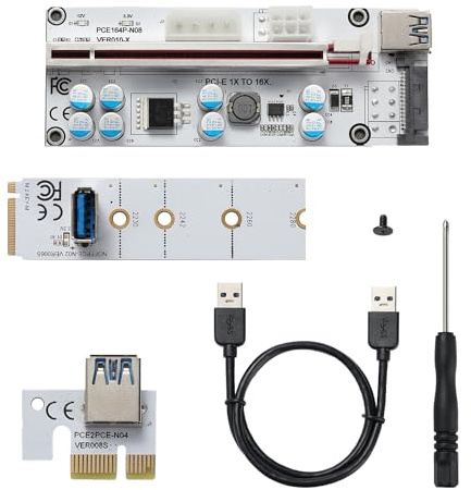 YABOANG PCI-E 1x to 16x M.2 NGFF M Key PCI-E M.2 adapter,4PIN/6PIN/SATA+USB 3.0 cable,suitable for compact chassis,used for Bitcoin encryption,Ethereum mining,DIY NAS and GPU cluster building
