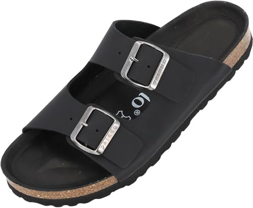 Palado Pantoletten Damen Korfu Oiled Premium Leather - modische Sandalen Made in Spain - bequeme Hausschuhe - modische Sommerschuhe Schwarz UK4,5 - EU37