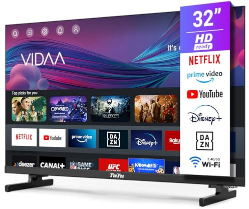 TuTu TUV32HQ1B Smart TV 32 Pollici (80 cm) Televisori con Wi-Fi, Triplo Tuner (DVB-T/T2, DVB-C, DVB-S/S2), App Store, HDMI, USB, Modalità hotel