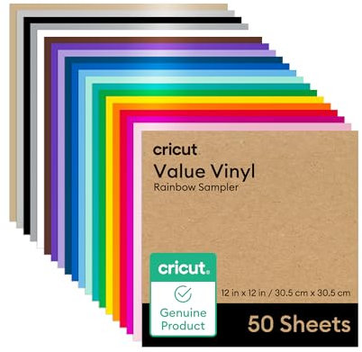Cricut Permanent Vinyl | 50er Paket | 30.5cm x 30.5cm (12 x 12) | Klebevinyl-Blätter | Für alle Cricut Schneidemaschinen geeignet