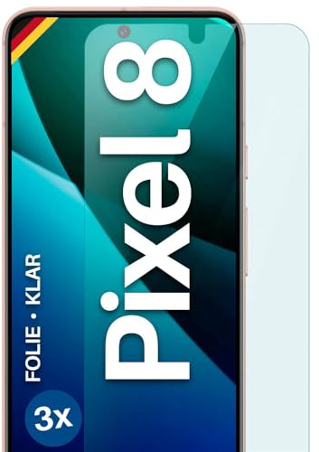 moex für Google Pixel 8 Schutzfolie Displayschutz Folie Ultra-klar HD 0,2 mm kompatibel mit jeder Hülle, Anbringen ohne Blasen, Handyfolie Extra Kratzfest, FlexProtect 3 Stück