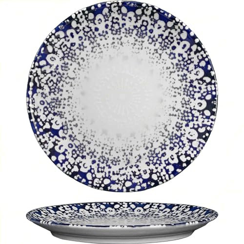 Sicignano | Assiette à fruits Ø21 Séville alchimie bleue, en porcelaine avec décor à relief, de service - Lavable au lave-vaisselle, convient aux micro-ondes, résistant aux coupes, fabriqué en Italie