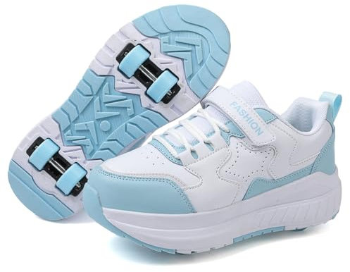 Mateju Schuhe mit Rollen für Jungen Mädchen Kinder Rollschuhe Schuhe mit 4 Rollen Versenkbarer, 2-in-1 Jugend Outdoor Turnschuhe Roller Schuhe Turnschuhe Skateboardschuhe
