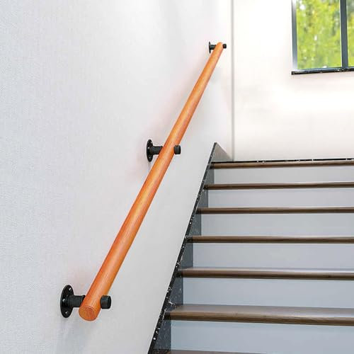 Pasamanos De Escaleras De Madera Maciza, Barandilla De Escalera Antideslizante Kit Completo, Varilla de soporte Interior Exterior con 2 Soportes, para anciano y niño, Pasillo, terraza (30cm)