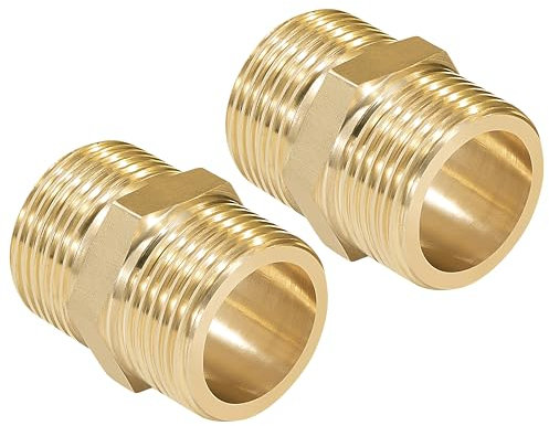 Raccordo Filettato Maschio in Ottone da 3/4 a 3/4 Pollici, Maschio 3/4 x Maschio 3/4 Filettatura Connettore Doppio Nipplo per Tubi (2 Pezzi)