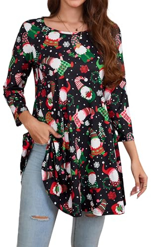 Enmain Christmas Tunic Tops for Women UK Ladies Xmas Long Sleeve Tunic Top for Leggings Plus Size 3/4 Sleeve Tunics for Women Black L