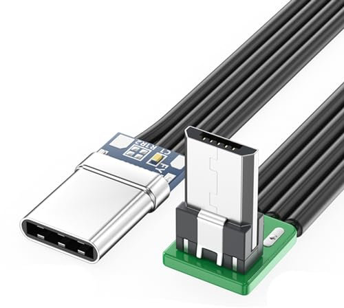 Mllepjdh Câble plat fin USB type C coudé à 90 degrés vers micro USB pour données et chargement, 50 cm