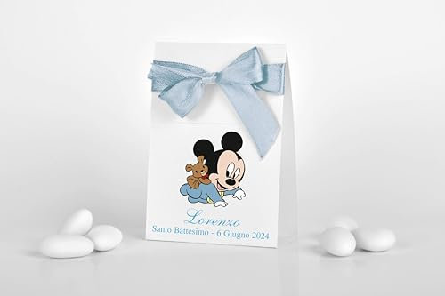 Scatolina portaconfetti battesimo topolino azzurro personalizzata - scatoline bomboniere battesimo bimbo azzurro 10 PEZZI