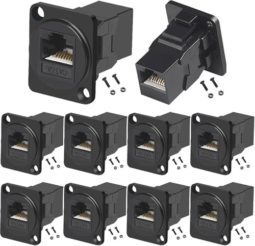 PENGLIN 10 Stück RJ45 D-Typ CAT6A Panel Mount Adapter, Cat6A RJ45 8P8C Ethernet Buchse zu Buchse,RJ45-Montage Netzwerkbuchse