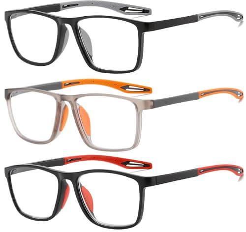 ZXYOO Occhiali da lettura da uomo 3 paia Stile sportivo Comodi e flessibili Lettori di blocco della luce blu per uomo+1.25