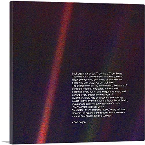 ARTCANVAS Kunstdruck auf Leinwand, Motiv Square The Pale Blue Dot Voyager 1 Carl Sagan Space Nasa, gespannt, gerahmt, Gemälde, Bild, Poster, Giclée-Wanddekoration, 45,7 x 45,7 cm (1,9 cm tief)