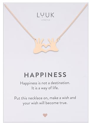 LUUK LIFESTYLE Stainless steel Heart love pendant necklace for women, 50cm adjustable waterproof chain, Gift ideas for her, HAPPINESS gift card, rose gold jewellery, dainty, trendy, modern, cute