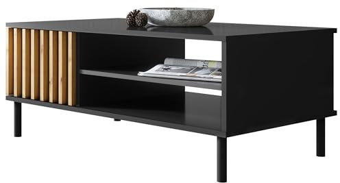 Newroom Couchtisch Schwarz Wildeiche Wohnzimmertisch Modern Vintage - 110,5x42x67 cm (BxHxT) - Landhausstil Sofatisch Tisch - [Ebono.Five] Wohnzimmer