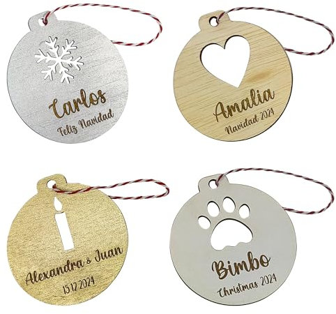 Ornandi® | Bola de Navidad Personalizada | Adornos Árbol de Navidad Personalizados en Madera, Diseño Único y Elegante