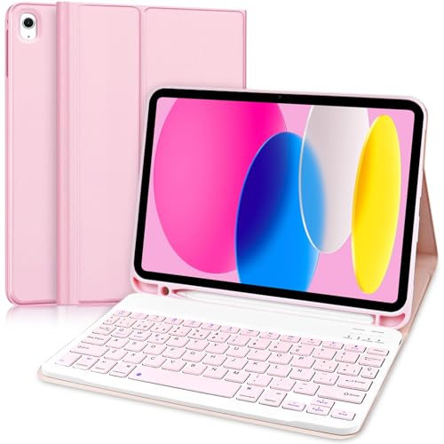 Yeegnar Teclado iPad 11 Generación A16 2025 & iPad 10 Generación 2022, Funda con Teclado Español Ñ Bluetooth Compatible con Modelos A2696/A2757/A3354/A3355, Incluye Soporte para iPencil (No Incluido)