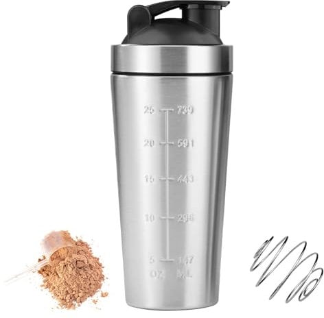 Elsrantor Shaker Proteinas, 750ml Mezclador, Botella Acero Inoxidable, Coctelera Protein Batidos, Bottle, Vaso Para Proteina Gym, Bote Batido, Batidora Metalico con Bola Mezcladora