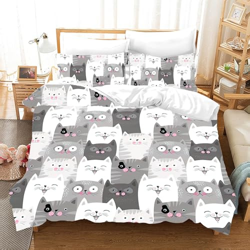 IUNTWEIE biancheria da letto con gatti 200 x 200 cm, motivo gatto 3D, con chiusura lampo, piacevole set di biancheria da letto in microfibra (gatto 8, 220 x 240 cm)