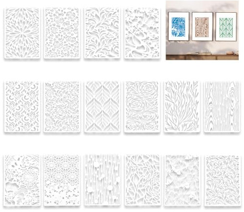 Schablonen Textilgestaltung, 16 Stück Malschablonen Zum Basteln Wiederverwendbare Zeichenschablonen 28 * 18cm Stencil Schablonen für DIY Möbel Wand Wohnkultur Scrapbooking