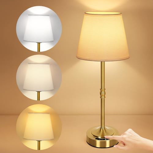 OUTON Lámpara LED Recargable Inalámbrica – Táctil Regulable, 3 Temperaturas (3000 K–6500 K), 5200 mAh USB‑C, 60 h de Autonomía – para Dormitorio, Salón, Comedor (Oro – 1 Piezas)