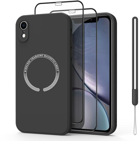 Magnetic Case for iPhone XR Phone Case with MagSafe, with 2 HD Screen Protectors, Camera Protection Ultra Slim Shockproof Bumper Liquid Silicone Case with Microfiber Lining (Magnetic-Black)