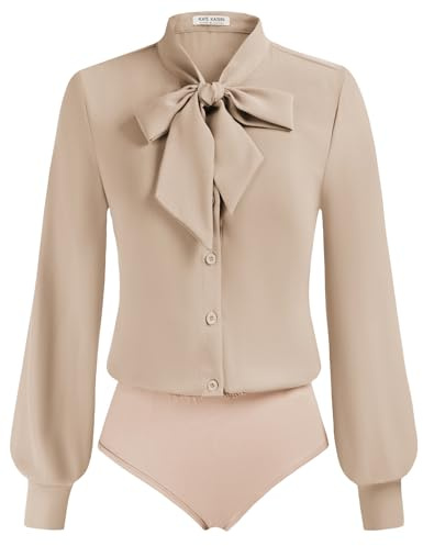 Kate Kasin Damen Blusenbody Elegant V-Ausschnitt Langarm Blusen Casual Business Outfit Blusen Tops