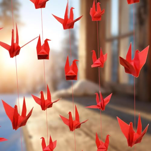 XUOIAYNB Red Paper Crane Hanging Garlands Handmade Origami Bird Streamer