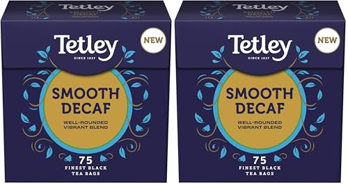 Tetley Smooth Decaf Tea, 75 Teabags - Rainforest Alliance Certified Decaf Tea Bags - Rich, Smooth Taste for a Full Flavoured British Brew at Breakfast or Anytime (Pack of 2)