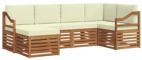 vidaXL Sofagarnituren 6 pcs Natur und Creme Massivholz Akazie, Gartenlounge, modernes Outdoor-Sofa, strapazierfähige Möbel, Terassenkomfort-Set