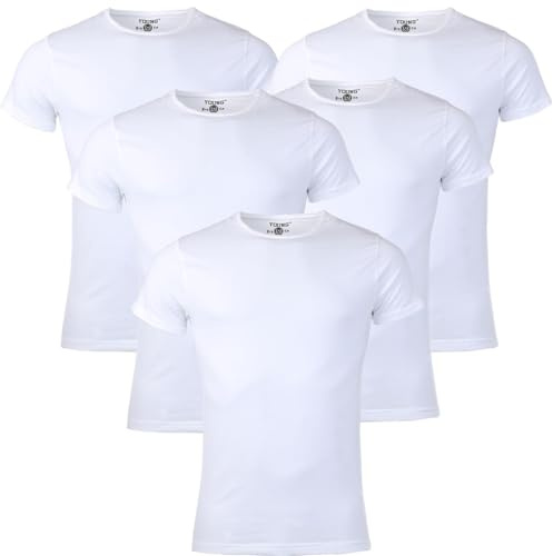 Young & Rich Herren Uni Basic T-Shirt mit Rundhals Ausschnitt einfarbig Stretch körperbetonte Dehnbare Passform 1701 5er Pack