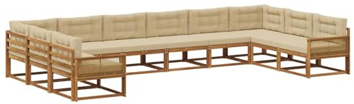 vidaXL Outdoor-Sofagarnitur mit Kissen 10 pcs Natur und Beige, Moderner Garten-Sofa, strapazierfähige Lounge, Elegantes Patio-Sofa, Sitzplatz im Garten, Möbel für Poolbereich