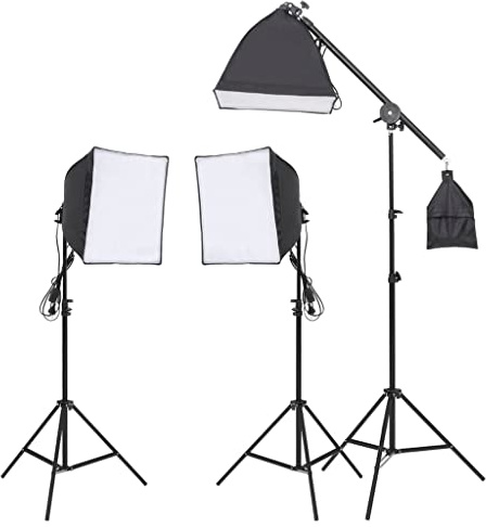 Photo Studio Set with LED Continuous Light, 3 Softboxes 40 x 40 cm, 5 Coloured Backgrounds, Aluminium Tripods 75-210 cm, Carry Bags, Studio Lighting for Photography, Video Streaming