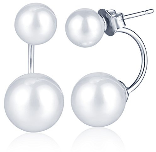 Yumilok 925 Sterling Silber Doppel Perlen Ohrhänger Ohrstecker Ohrring Jackets Hypoallergen Ohrschmuck für Damen Frauen Mädchen