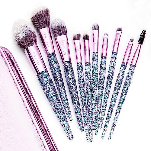 ENZO KEN Violet Ensemble de Pinceaux de Maquillage à Paillettes, Pinceaux à Ombre à paupières avec Sac de Voyage pour Contours du Visage, Sourcils, Blush, Nez, Bronzeur, Fond de Teint, Crème.