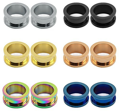 ZeSen Jewelry 6 Paare Edelstahl Screw Fit Ear Tunnels Plugs Flesh Expander Stretcher Gauges Ohrmesser Piercing (Gauge=1g(7mm))
