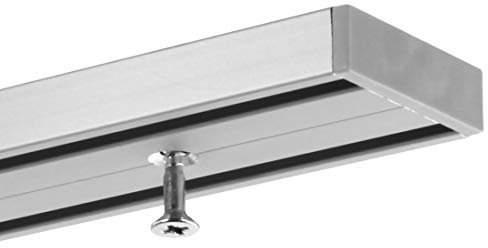 Gardineum 460 cm (3 x 153 cm inkl. Verbinder) Vorhangschiene Gardinenschiene, alle Längen bis 4,00 m möglich, Aluminium, 2-läufige graue Objektschiene, vorgebohrt