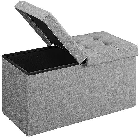 SONGMICS Storage Ottoman, Foldable Storage Bench, 38 x 76 x 38 cm, Flipping Lid, 300 kg Load Capacity, for Hallway, Living Room, Bedroom, Light Grey LSF86GYX