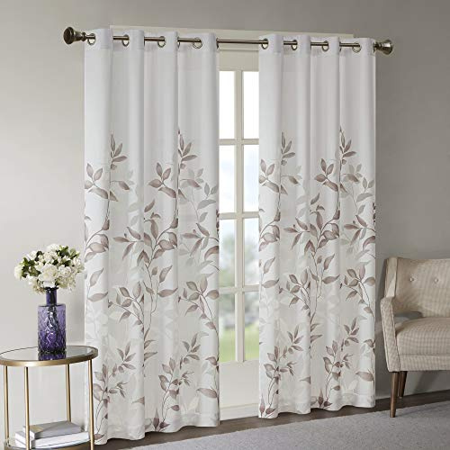 Madison Park Cecily Semi Sheer SINGLE Panel Window Curtain Burnout Botanical Print, Easy To Hang, Fits up to 1.25 Diameter Rod, 50x84, Leaves Mauve