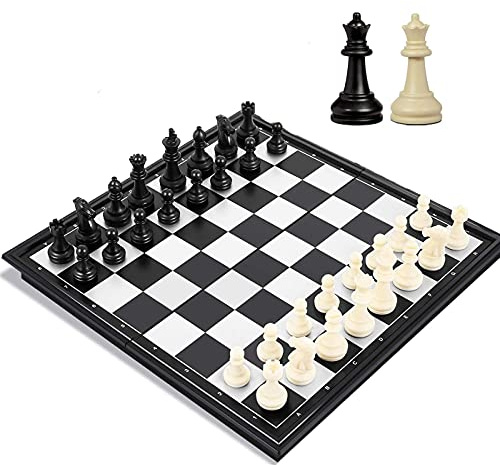 Travel Chess Set, 10 inch Magnetic Chess Board with 2 Extra Queen Portable Folding Board Chess Games for Kids, Adults