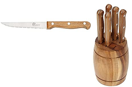 BARBACADO Bloc TONNEAU 6 couteaux à steak, 6 couteaux à steak original, 6 couteaux à viande, 6 couteaux BBQ, couteaux barbecue, couteaux manche bois, couteaux pour viande
