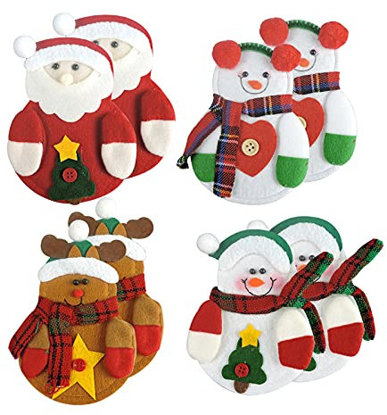 Andiker Christmas Silverware Holder 8 Packs, Cute Xmas Tableware Holder Cutlery Bag Pouch, Fork Knife Spoon Cover for Holiday Party Table Decorations