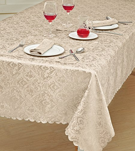 Prime Linens Home Decorative Classic Damask Printed Jacquard Tablecloth Rectangle Round Runner Napkin Table Cover Cloth Protector for Kitchen Picnic (Beige, Runner 13x72)