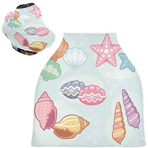 Art Coquille Colorée Housse de Canopée pour Poussette,Siège de Voiture pour Bébé Dais Siège Auto Couverture D'Allaitement Pare-Soleil Respirant Extensible pour Bébé