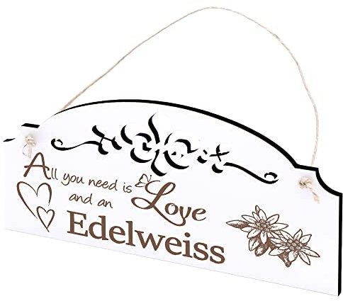 Schild Alpen Edelweiss Deko 20x10cm - All you need is Love and an Edelweiss - Holz Wanddeko Dekoration Wand