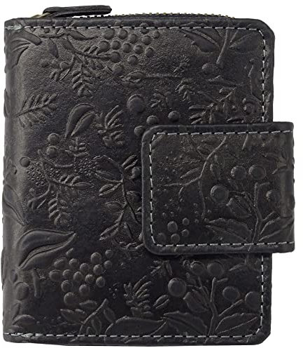 Golden Deer mit RFID Schutz kleine Geldbörse Portemonnaie, Portmonee aus Leder Frauen Damen Langbörse Geldbeutel Geldtasche Frauen Design Hill Burry Kollektion (schwarz)