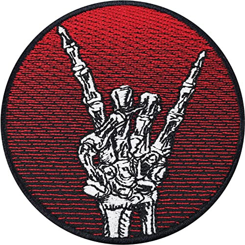 Heavy Metal Aufnäher gestickter Kutten Aufbügler Heavy Metal Hand Skelett Hand Bügelbild Metal/Rock Musik Fanartikel Emblem zum annähen/aufbügeln für Kutte/Leder | 70x70mm