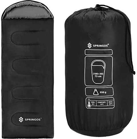 SPRINGOS Sacco a pelo 73 x 210 cm incl. borsa da imballaggio Mummia Sacco a pelo da esterno per escursioni Picnic Campeggio Festival Piumino con cappuccio